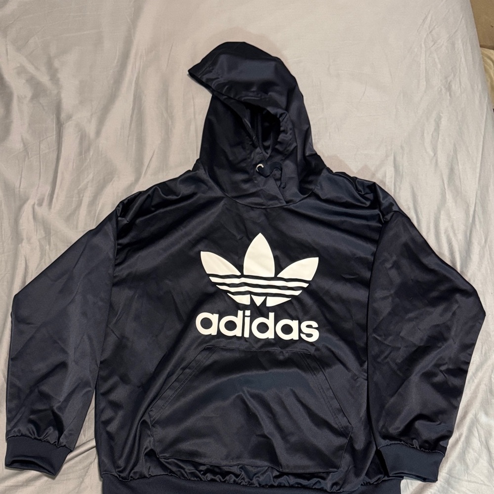 Adidas Navy Hoodie with White Trefoil Logo